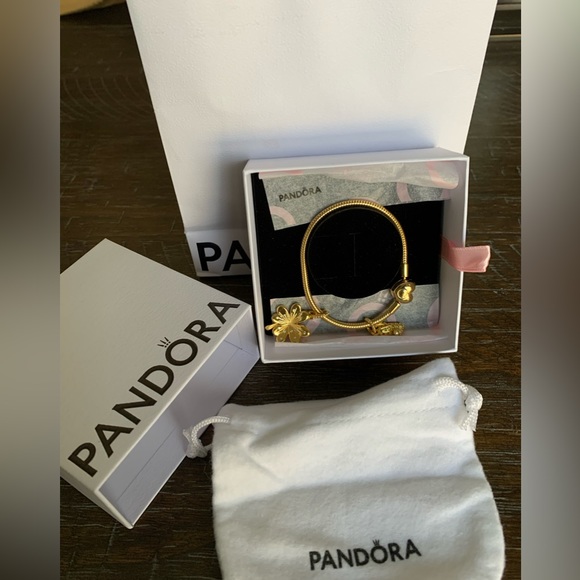 Pandora gold plated Bracelet with two charms - Picture 13 of 15